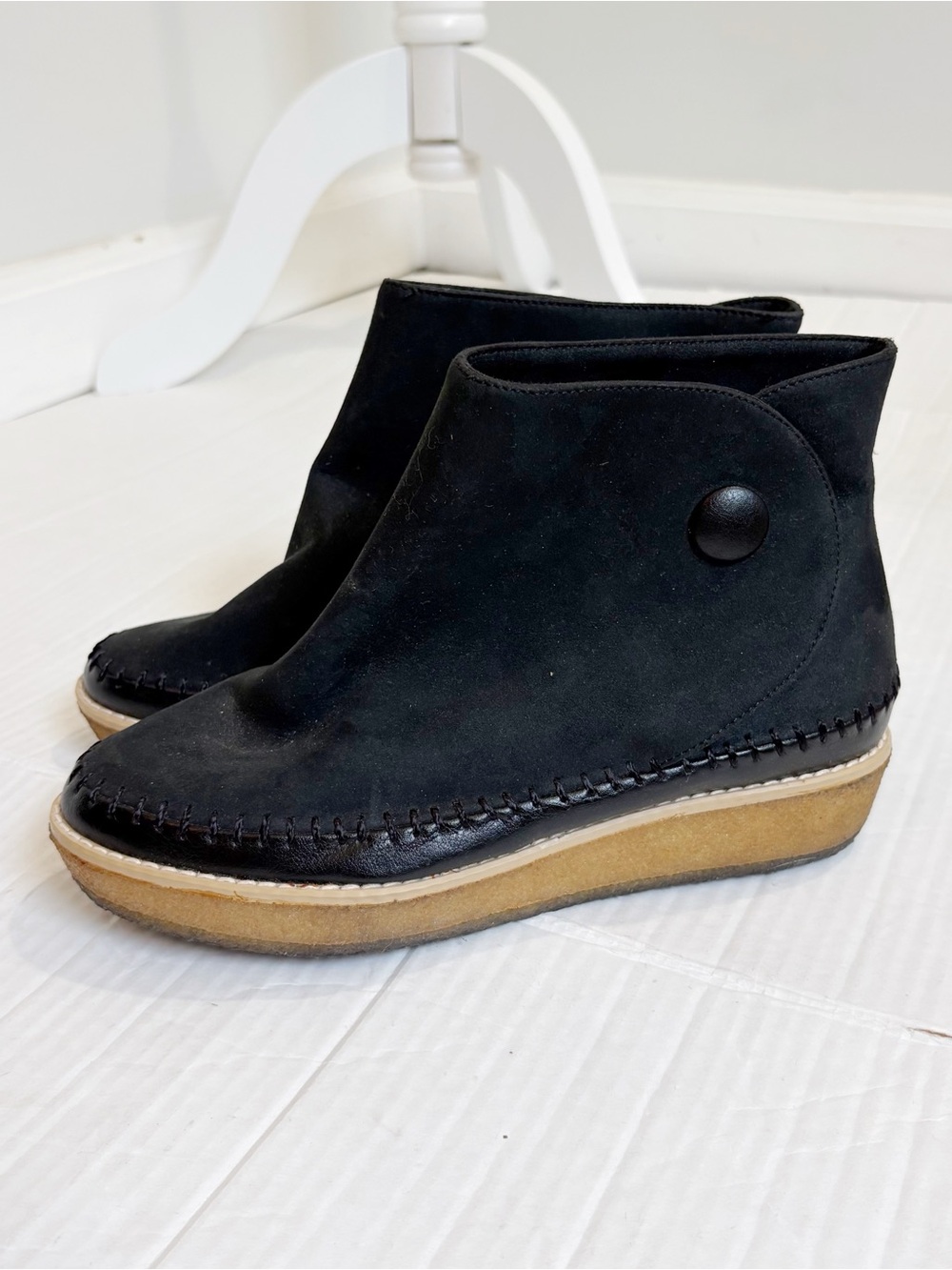 Stella McCartney Black Eco Suede Whipstitch Ankle Boots Size 6 Platform Wedge